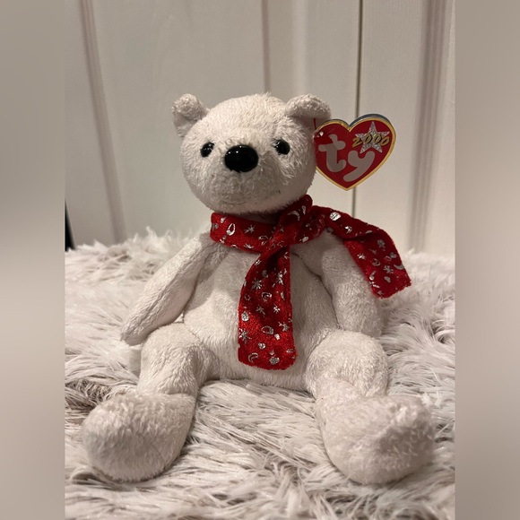 TY Beanie Baby Bear. 2000 holiday bear with red velvet scarf and silver - Picture 1 of 3
